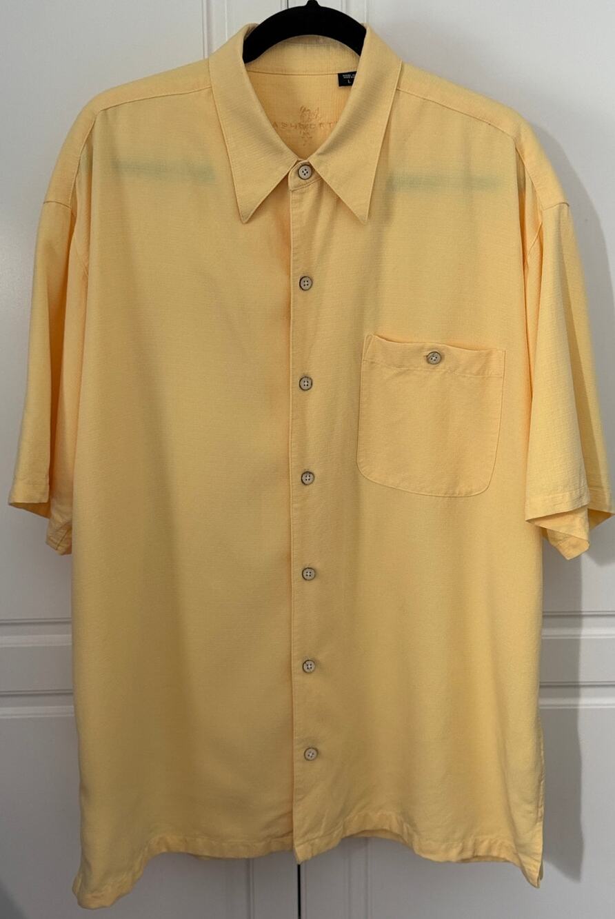 Ashworth Men's Yellow Button Front Short Sleeve Shirt Size L